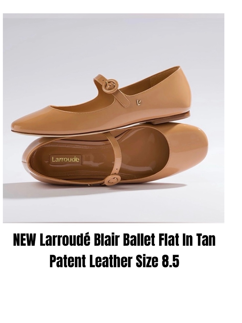 Larroudé Blair Ballet Flat In Tan Patent Leather Size 8.5